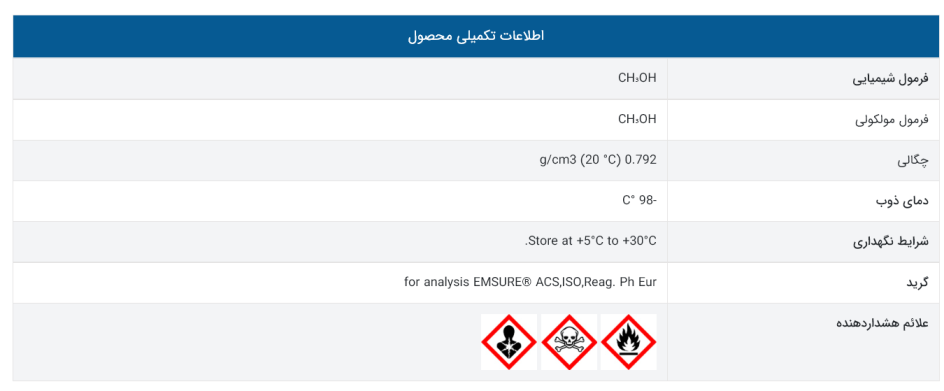 مشخصات متانول